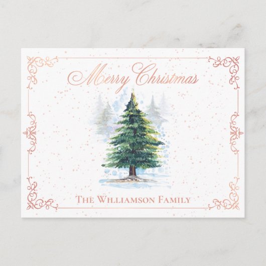 Waterverf Bosbomen met Roze Elegant Lijst Feestdagenkaart (Voorkant)