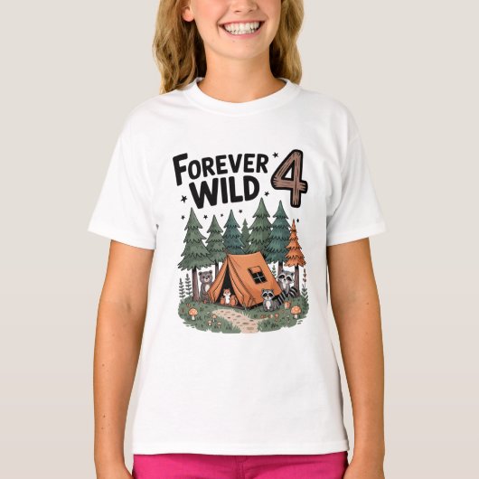 Waterverf bosdier kampeerder 4e verjaardag t-shirt (Voorkant)
