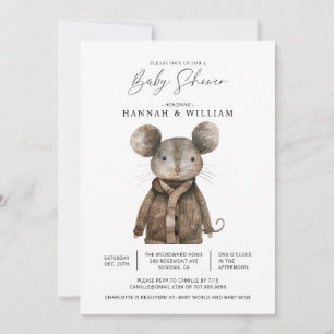 Waterverf Bosdier Muis Baby Shower Kaart