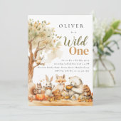 Waterverf bosdieren 1e verjaardag kaart (Staand voorkant)