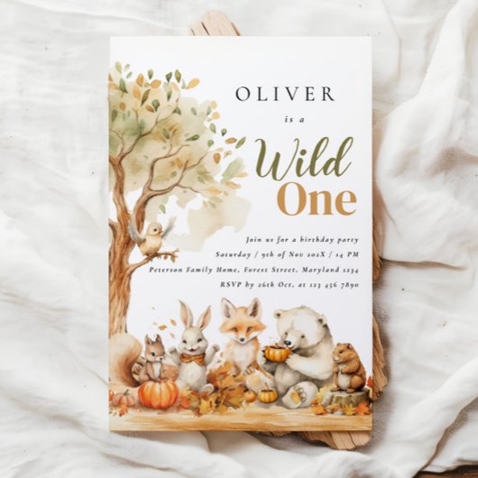 Waterverf bosdieren 1e verjaardag kaart