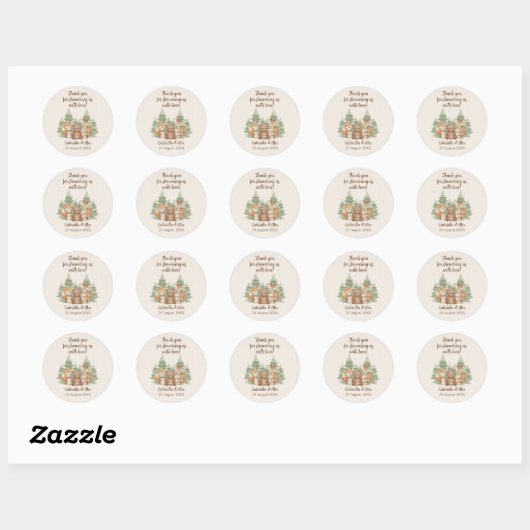 Waterverf Bosdieren Baby Shower Ronde Sticker (Vel)