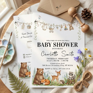 Waterverf Bosdieren Baby Shower Uitnodiging