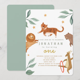 Waterverf bosdieren die één verjaardag worden