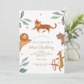 Waterverf bosdieren die één verjaardag worden (Staand voorkant)