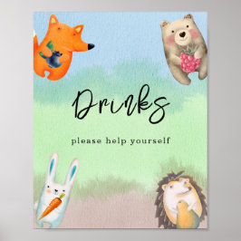 Waterverf bosdieren - Drinken Poster