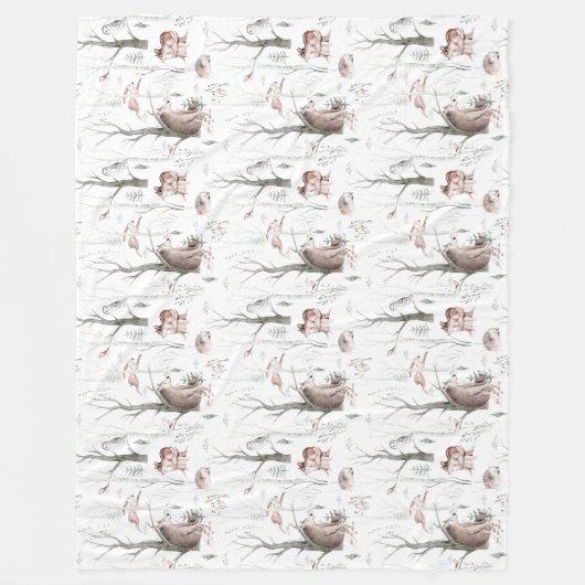 Waterverf Bosdieren Fleece Deken (Voorkant)