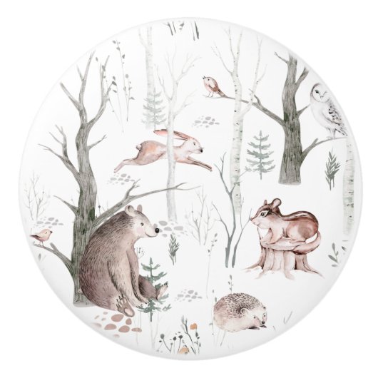 Waterverf Bosdieren Keramische Knop (Voorkant)