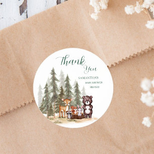 Waterverf bosdieren neutrale babyshower ronde sticker