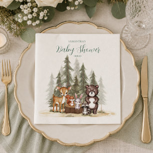 Waterverf bosdieren neutrale babyshower servet