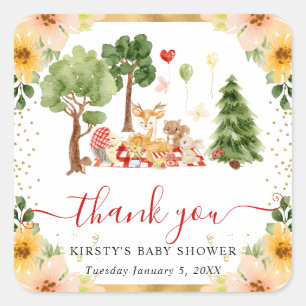 Waterverf Bosdieren Picknick Baby Shower Vierkante Sticker