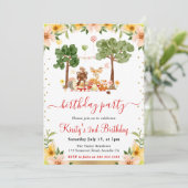 Waterverf Bosdieren Picknick Verjaardag Kaart (Staand voorkant)