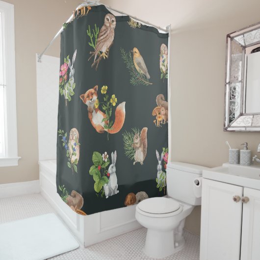 Waterverf bosdieren: Schattige naadloos Douchegordijn (In situ)