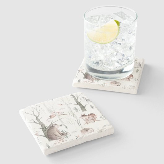 Waterverf Bosdieren Stenen Onderzetter (Zijkant)