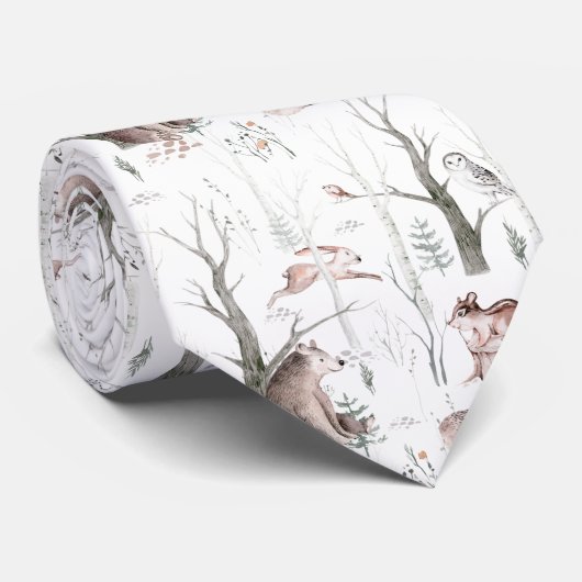 Waterverf Bosdieren Stropdas (Opgerold)