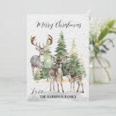 Waterverf bosfamilie van herten feestdagenkaart (Staand voorkant)