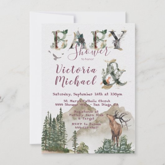 Waterverf bosgebergte Baby shower Kaart (Voorkant)