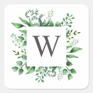 Waterverf bosgroenheid trouw monogram vierkante sticker
