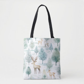 Waterverf bosherten in winterbos kerst tote bag