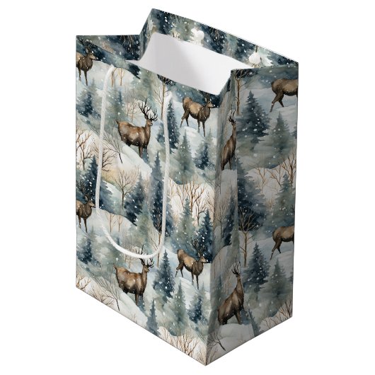 Waterverf Bosherten Winter (1) Medium Cadeauzakje (Voorkant Gekanteld)