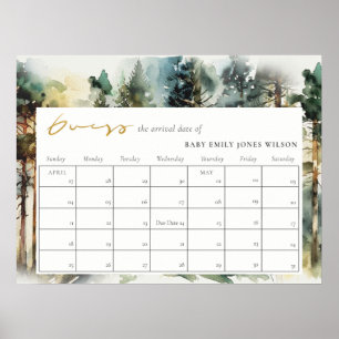 Waterverf Boslandbos Raad Baby Verwachtingsdatum Poster