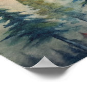 Waterverf boslandschap, dennenbomen in de schemeri poster (Hoek)