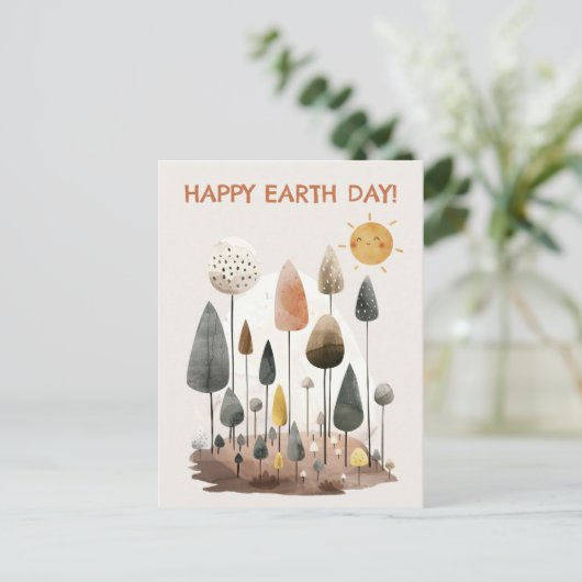 Waterverf Boslandschap Happy Earth Day Briefkaart (Staand voorkant)