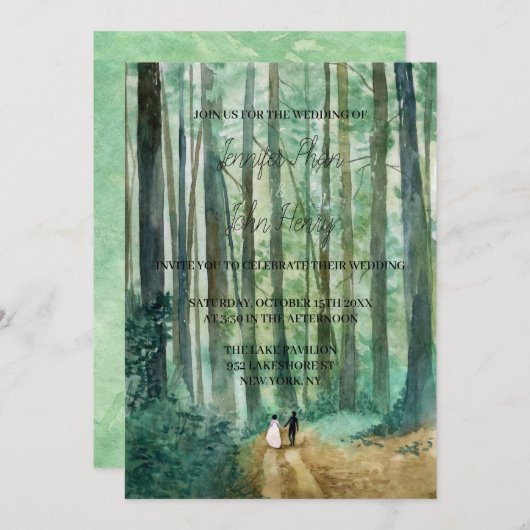 Waterverf boslandschap met de hand geschilderd kaart (Voorkant / Achterkant)