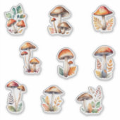 Waterverf Bospaddenstoelen en Herfstbladeren Sticker (Voorkant)