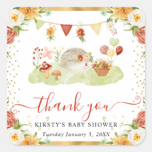 Waterverf Bosrand Egeltje Baby Shower Vierkante Sticker