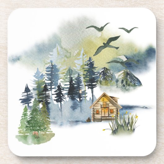 Waterverf bosscène bier onderzetter (Voorkant)