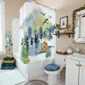 Waterverf bosscène douchegordijn