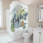 Waterverf bosscène douchegordijn (In situ)