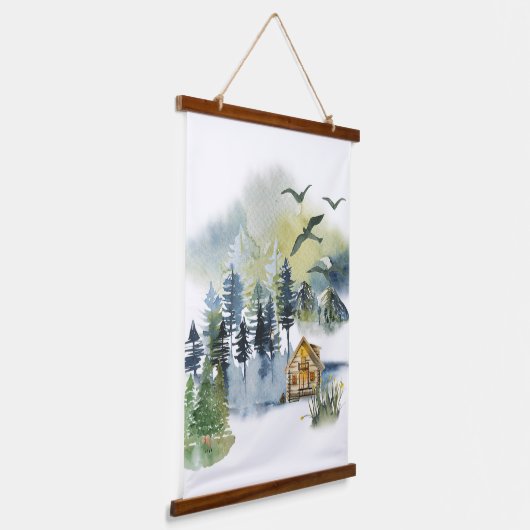 Waterverf bosscène hangend wandkleed (Gebogen)