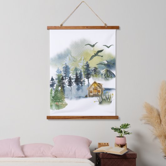 Waterverf bosscène hangend wandkleed (Slaapkamer)