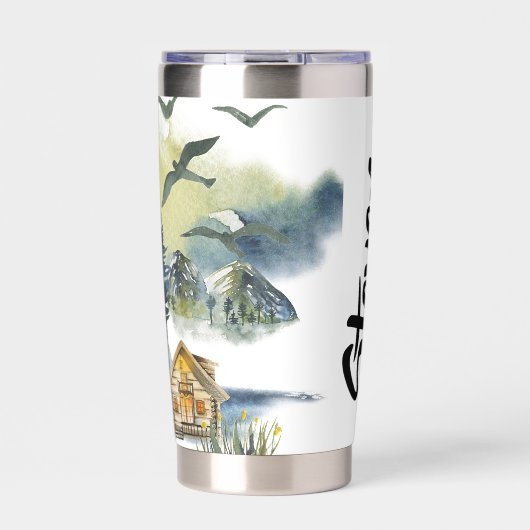 Waterverf-bosscène op maat geïsoleerde drinkbeker (Voorkant)