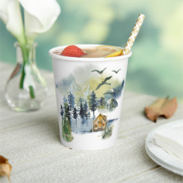 Waterverf bosscène papieren bekers