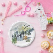 Waterverf bosscène papieren bordje (Feest)