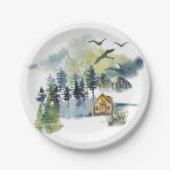 Waterverf bosscène papieren bordje (Voorkant)