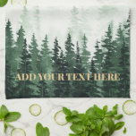 Waterverf Bosschilderij Gepersonaliseerd Theedoek<br><div class="desc">Elegante waterverf groene bosschilderij gepersonaliseerde keukenhanddoek.</div>