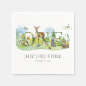 Waterverf Bossen Bosdieren 1e verjaardag Servet (Voorkant)