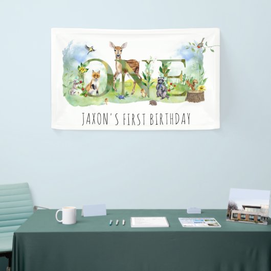 Waterverf Bossen Bosdieren 1e verjaardag Spandoek (Beurs)