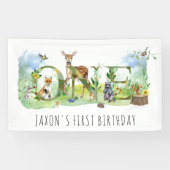 Waterverf Bossen Bosdieren 1e verjaardag Spandoek (Horizontaal)