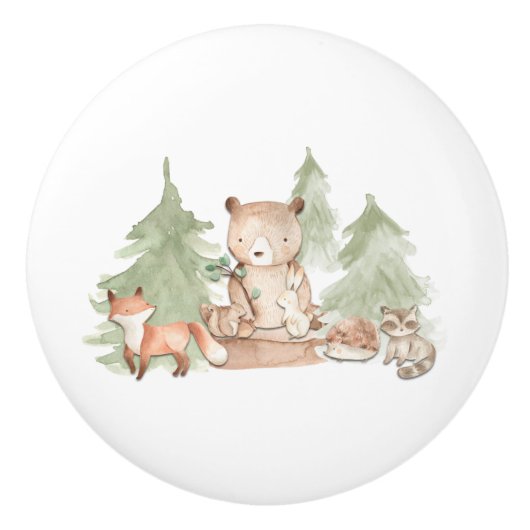 Waterverf Bossen Bosdieren Nursery Bedroom Keramische Knop (Voorkant)