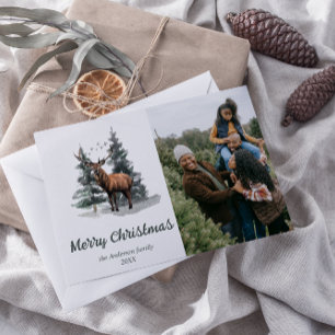 Waterverf Bossen Foto Vrolijk Kerstfeest Feestdagenkaart