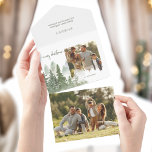 Waterverf Bossen Kerstkalligrafie Foto All In One Uitnodiging<br><div class="desc">Groen woud met roestachtige artistieke waterverf met abstracte schuitfotosjabloon,  Merry Kerstmis aangepaste kalligrafie en bewerkbare tekstvelden.</div>