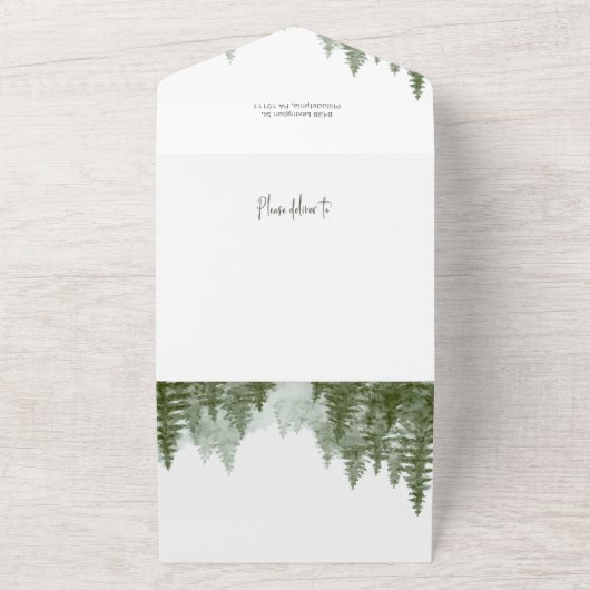 Waterverf Bossen Kerstkalligrafie Foto All In One Uitnodiging (Buitenkant)