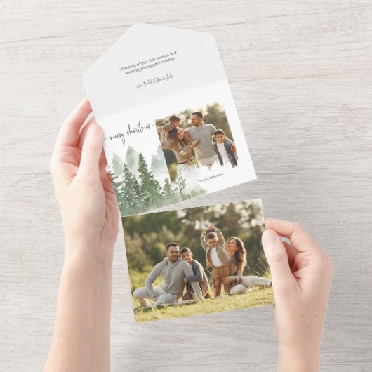 Waterverf Bossen Kerstkalligrafie Foto All In One Uitnodiging (Afscheurbaar)