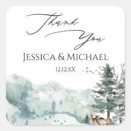 Waterverf bossen vierkante sticker