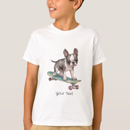 Waterverf Boston Terrier Boy T-shirt (Voorkant)